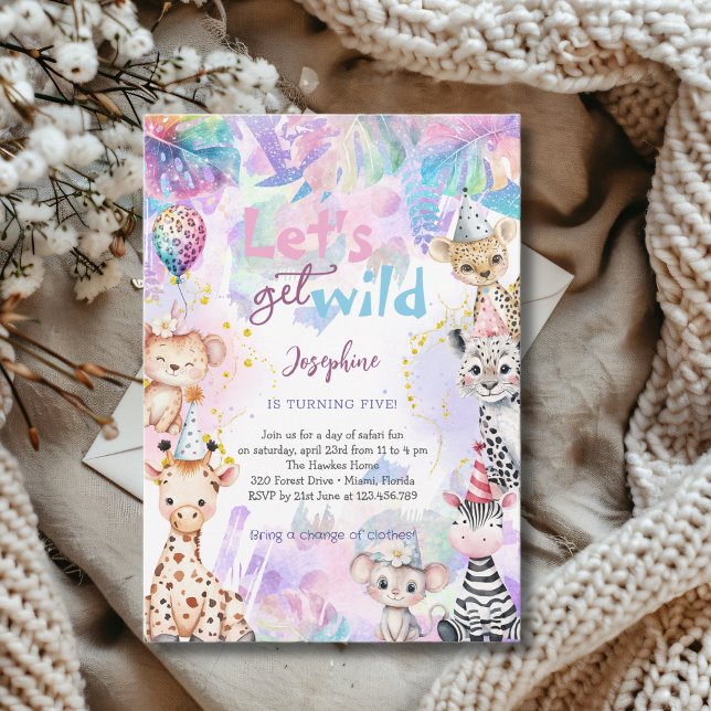 Let's get wild safari animals holo birthday party invitation (Creator Uploaded)