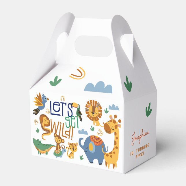 Let's get wild safari animals kids birthday party favour box (Front Side)