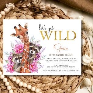 Let's get wild safari animals kids birthday party invitation