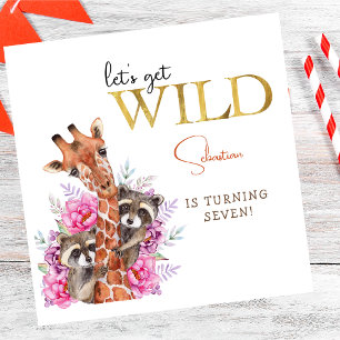 Let's get wild safari animals kids birthday party napkin