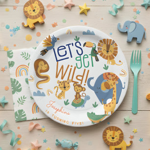 Let's get wild safari animals kids birthday party paper plate