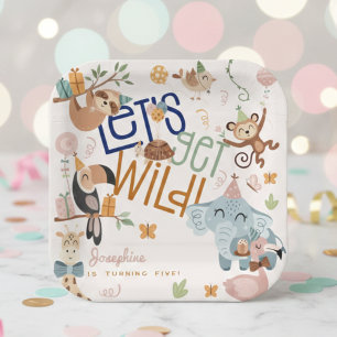 Let's get wild safari animals kids birthday party paper plate