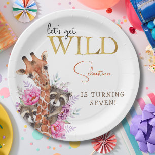 Let's get wild safari animals kids birthday party paper plate
