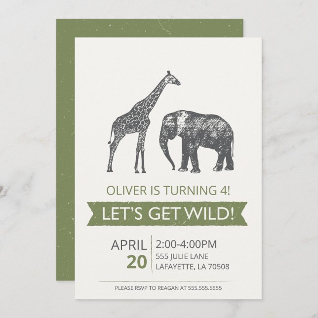 Let's Get Wild Safari Birthday Party Invitation (Front/Back)