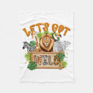 Lets Get Wild Zoo Animals Wildlife Birthday Party Fleece Blanket