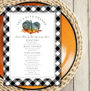 Let's Give Thanks Blue Gourd Plaid Thanksgiving  Menu