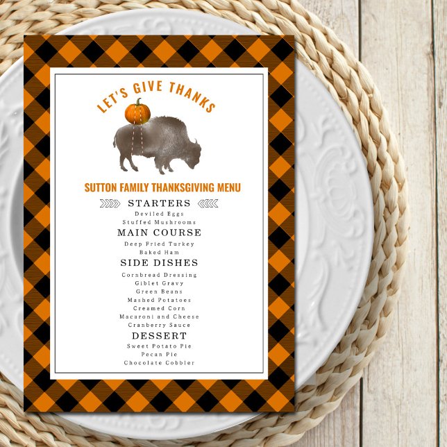 Let's Give Thanks Buffalo Plaid Bison Thanksgiving Menu (Creator Uploaded)