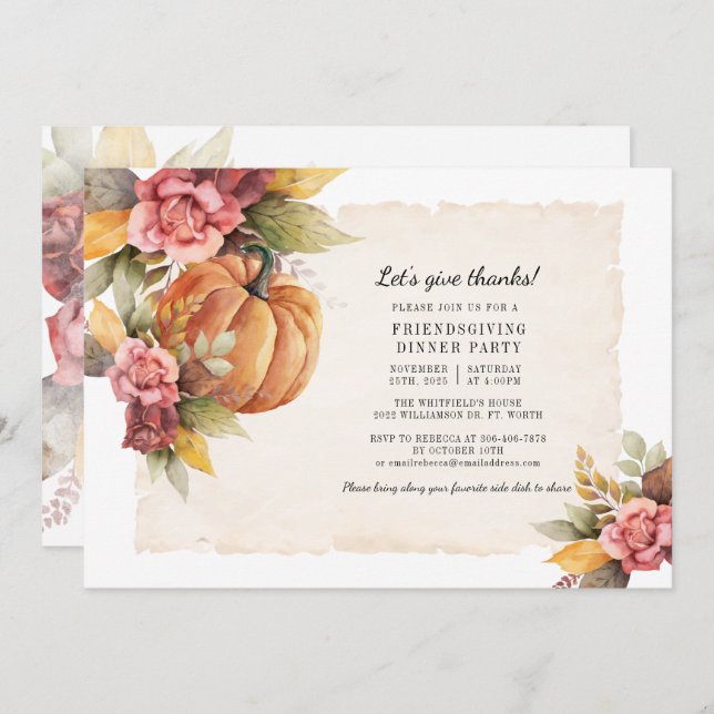 Let's Give Thanks Fall Pumpkin Friendsgiving Invitation (Front/Back)