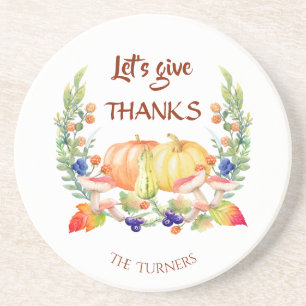 Let's Give Thanks Fall Wreath Pumpkin Thanksgiving Coaster