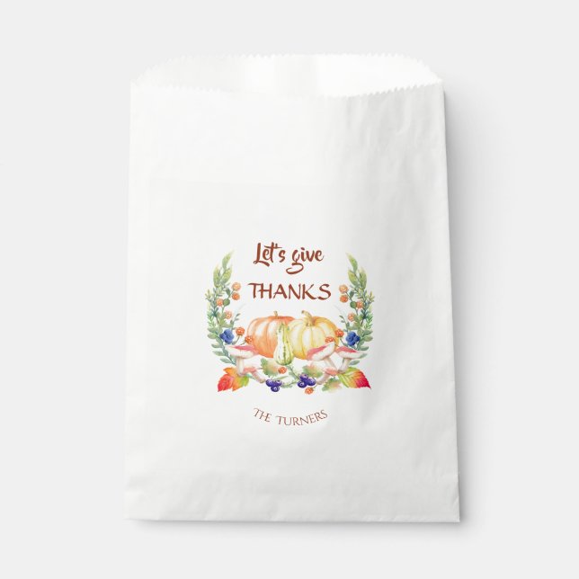 Let's Give Thanks Fall Wreath Pumpkin Thanksgiving Favour Bag (Front)