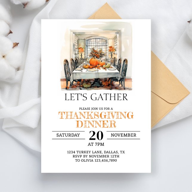 Lets Give Thanks Thanksgiving Dinner Friendsgiving Invitation (Creator Uploaded)