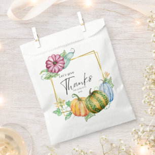 Let's Give Thanks Watercolor Pumpkin Thanksgiving Favour Bag