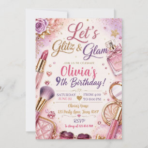 Let's Glitz & Glam Makeup Girl Birthday Invitation