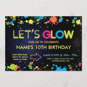 Let's Glow Birthday Party Invite Neon Kids Party