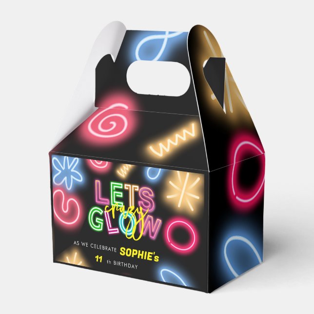 Let's glow crazy neon birthday laser party favour box (Front Side)