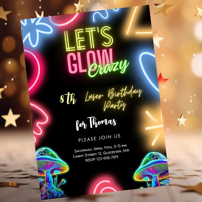 Let's glow crazy neon birthday laser party invitation (Creator Uploaded)
