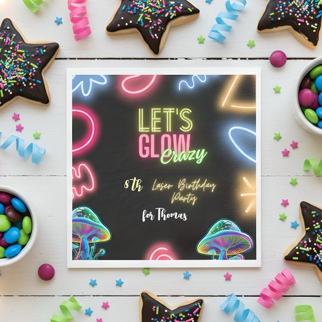 Let's glow crazy neon birthday laser party napkin (Creator Uploaded)
