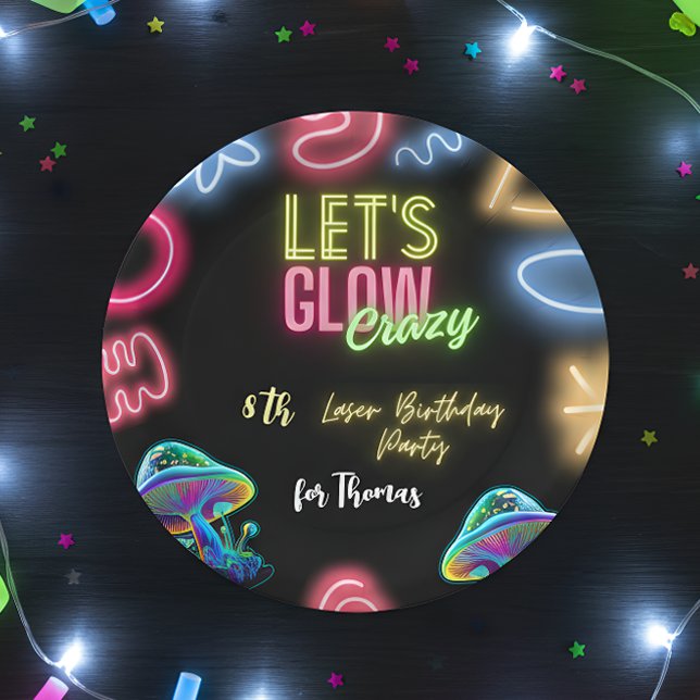 Let's glow crazy neon birthday laser party paper plate (Creator Uploaded)