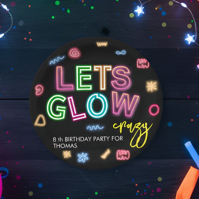 Let's glow crazy neon birthday laser party paper plate (Creator Uploaded)
