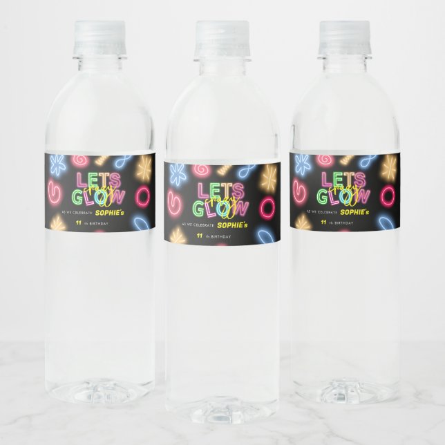 Let's glow crazy neon birthday laser party water bottle label (Bottles)