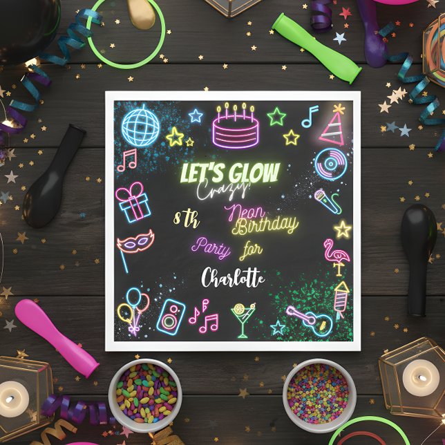 Let's glow crazy neon birthday napkin (Creator Uploaded)