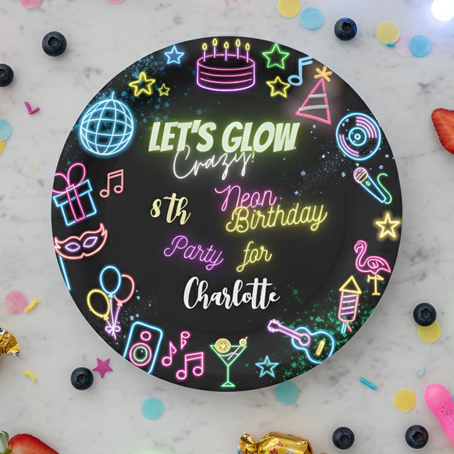 Let's glow crazy neon birthday paper plate (Creator Uploaded)