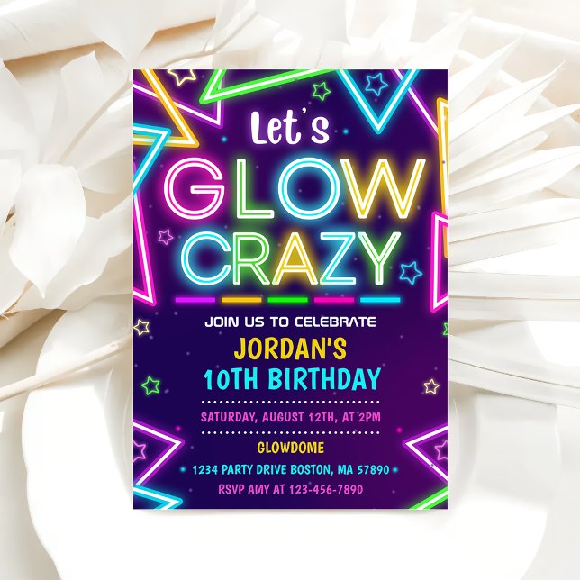Let's GLOW Crazy Neon Colourful Birthday Party  Invitation (Creator Uploaded)