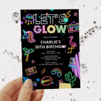 Let's Glow Millennial Retro Neon Pink Birthday