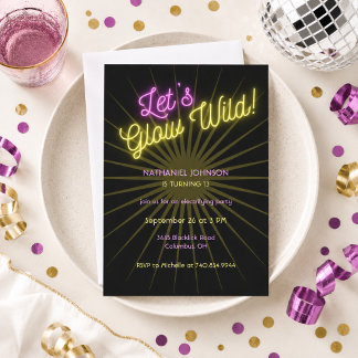 Let's Glow Wild Neon Birthday Party Invitation