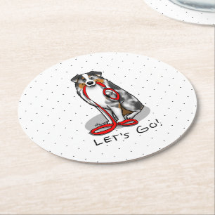 Let's Go! Australian Shepherd (blue merle tan/w 1) Round Paper Coaster