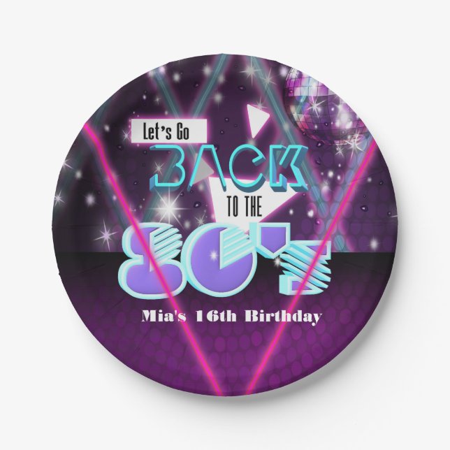 Let's go back to the 80's Glam Purple Party Plates (Front)