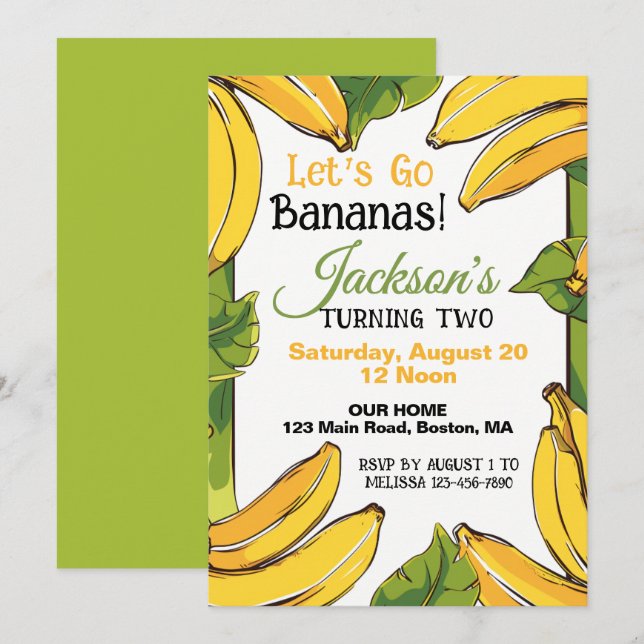Let's Go Bananas Any Age Birthday Party Invitation (Front/Back)