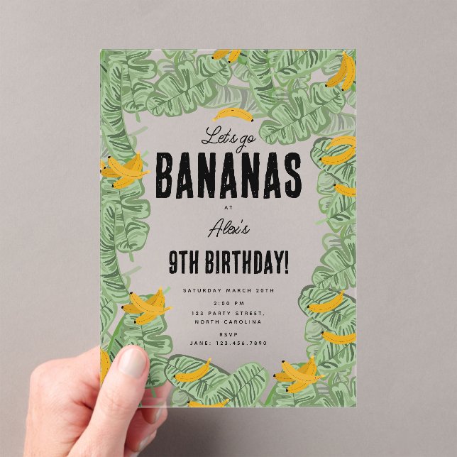 Let's go Bananas Banana Tropical Birthday Theme Acrylic Invitations (Insitu (Handheld))