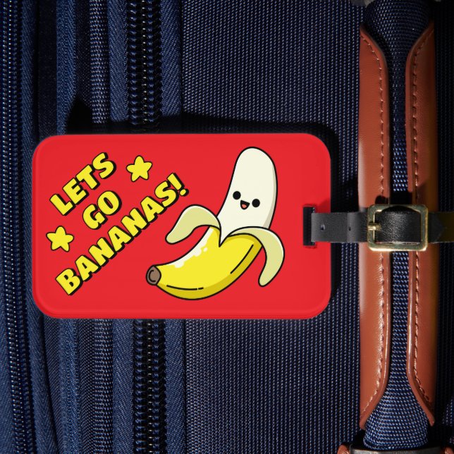 Lets Go Bananas! Bright Red Luggage Tag (Front Insitu 4)