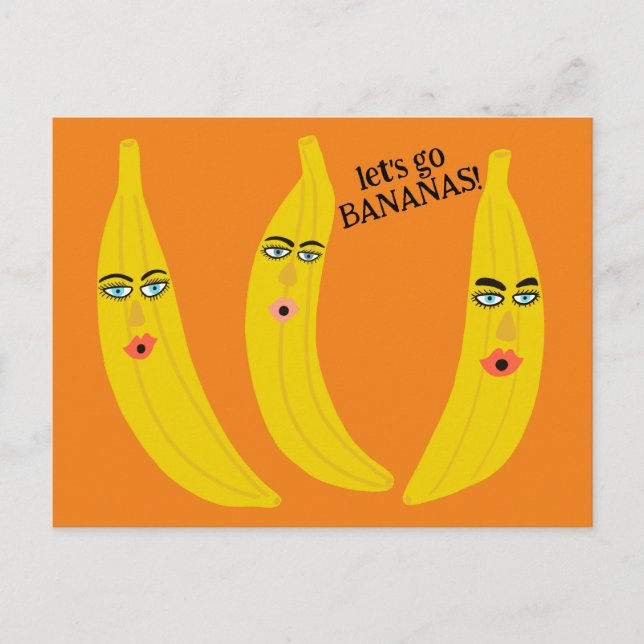 LET'S GO BANANAS Funny Cute Whimsical Party Custom Postcard (Front)