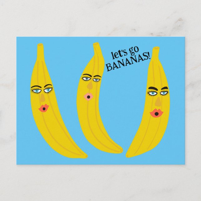 LET'S GO BANANAS Funny Cute Whimsical Party Custom Postcard (Front)