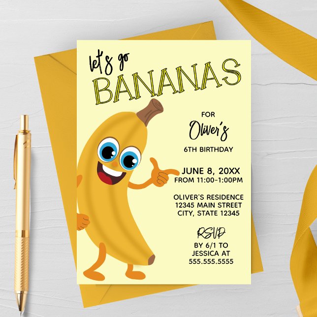 Let's Go Bananas Kids Birthday Invitation (Creator Uploaded)