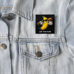 Lets Go Bananas Retro Baseball Banana Funny 15 Cm Square Badge