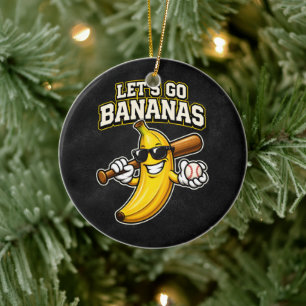 Lets Go Bananas Retro Baseball Banana Funny Ceramic Ornament
