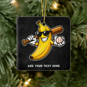 Lets Go Bananas Retro Baseball Banana Funny Ceramic Ornament