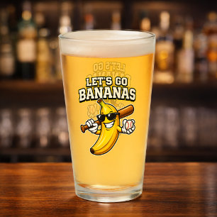 Lets Go Bananas Retro Baseball Banana Funny Glass