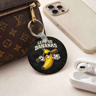 Lets Go Bananas Retro Baseball Banana Funny Key Ring