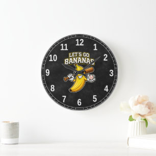 Lets Go Bananas Retro Baseball Banana Funny Large Clock