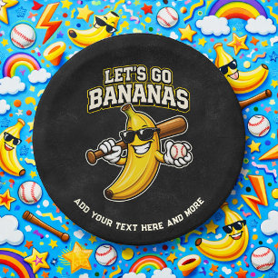 Lets Go Bananas Retro Baseball Banana Funny Paper Plate