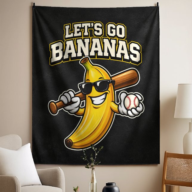 Lets Go Bananas Retro Baseball Banana Funny Tapestry (Creator Uploaded)