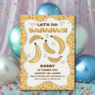 Let's Go Bananas Whimsical Fun Birthday Party Invitation