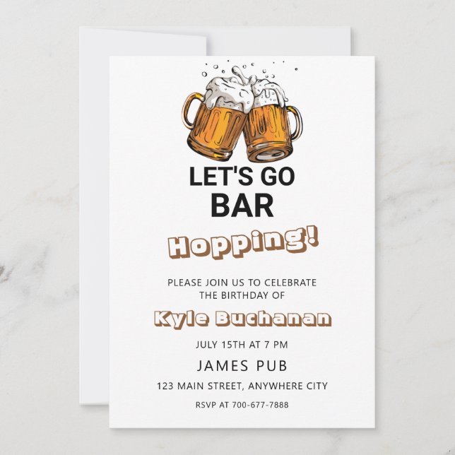 Let's Go Bar Hopping Birthday Party Invitation (Front)