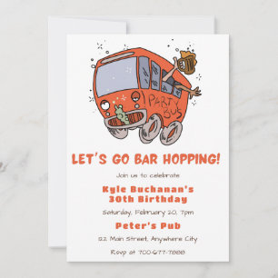 Let's Go Bar Hopping Birthday Party Invitation
