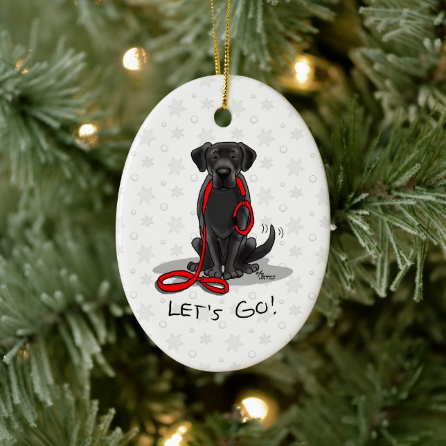 Let's Go! Black Lab Labrador Retriever Cute Ceramic Ornament (Tree)