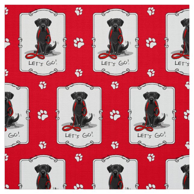 Let's Go! Black Labrador Retriever - Cute Dog Fabric (Swatch)